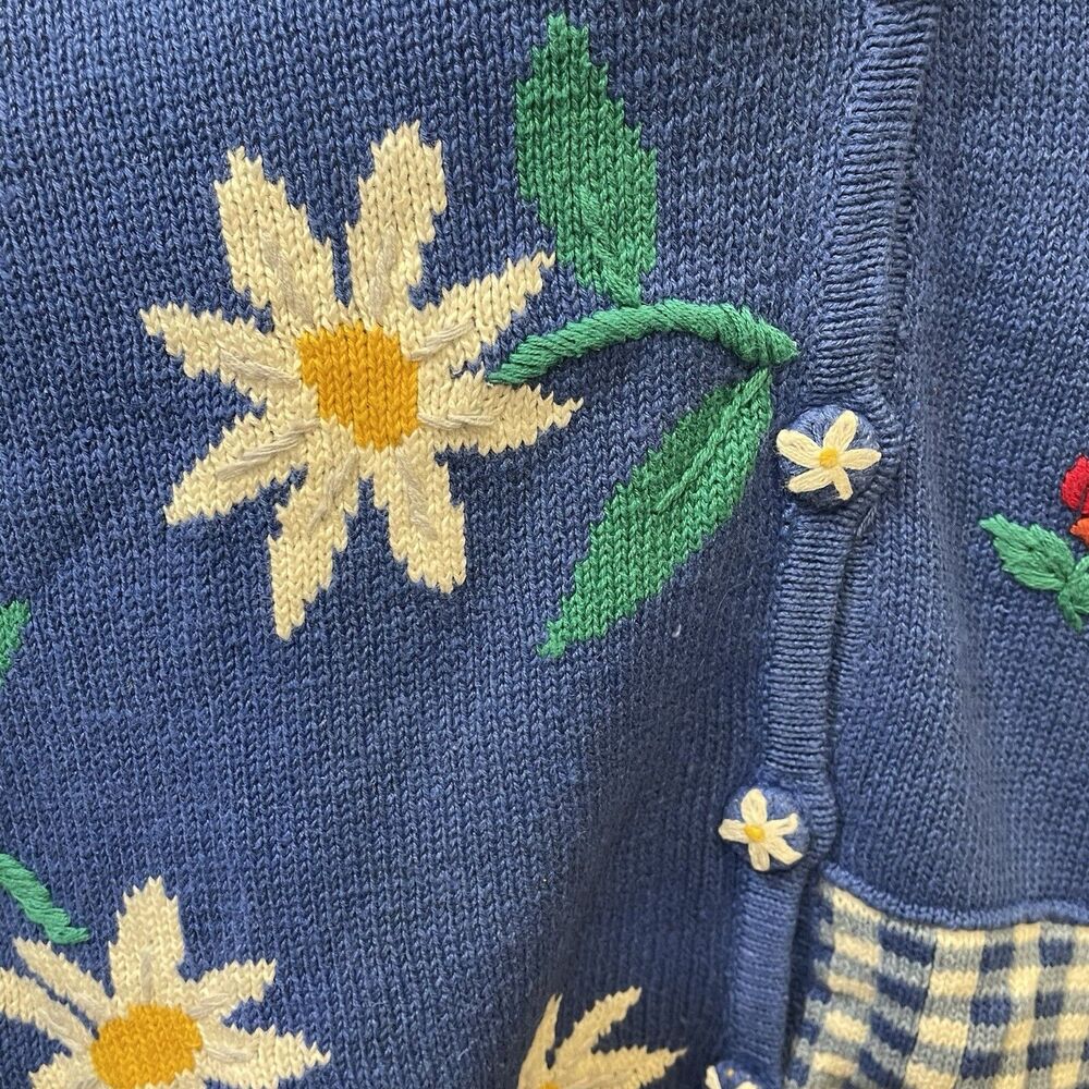 Sweater Vest Womens 2XL Capacity Blue Daisy Floral V-Neck Cotton Ramie 80s Vtg - Picture 6 of 9